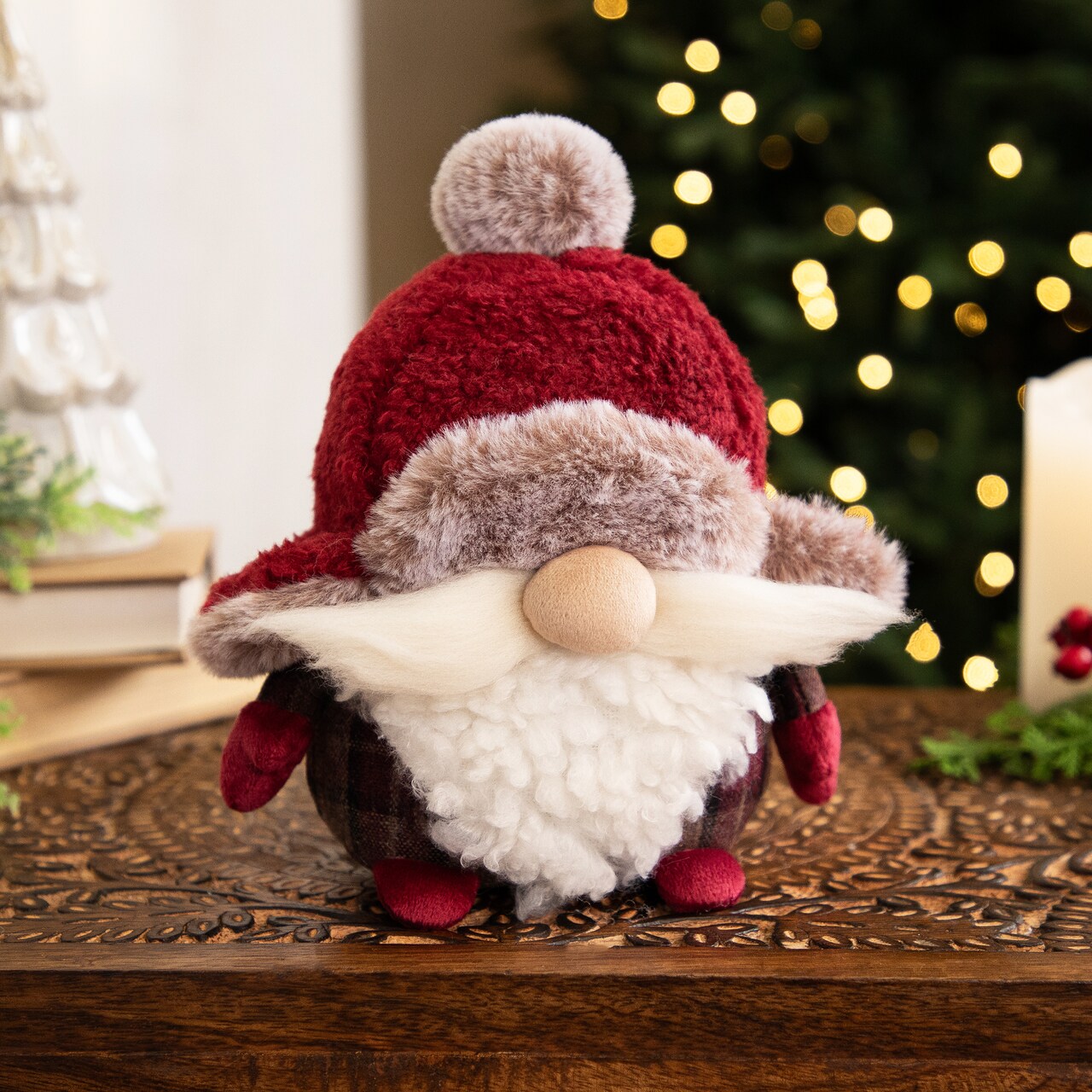 Northlight Plush Gnome Christmas Figure in Winter Trapper Hat - 7.75" - Maroon and Brown